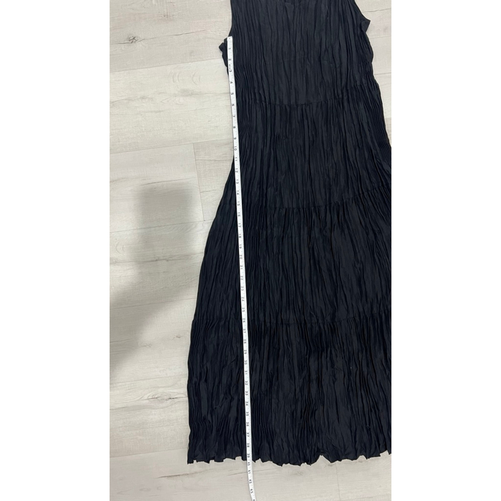 Women's new Eileen Fisher Black Tiered Midi Dress L - Picture 9 of 9